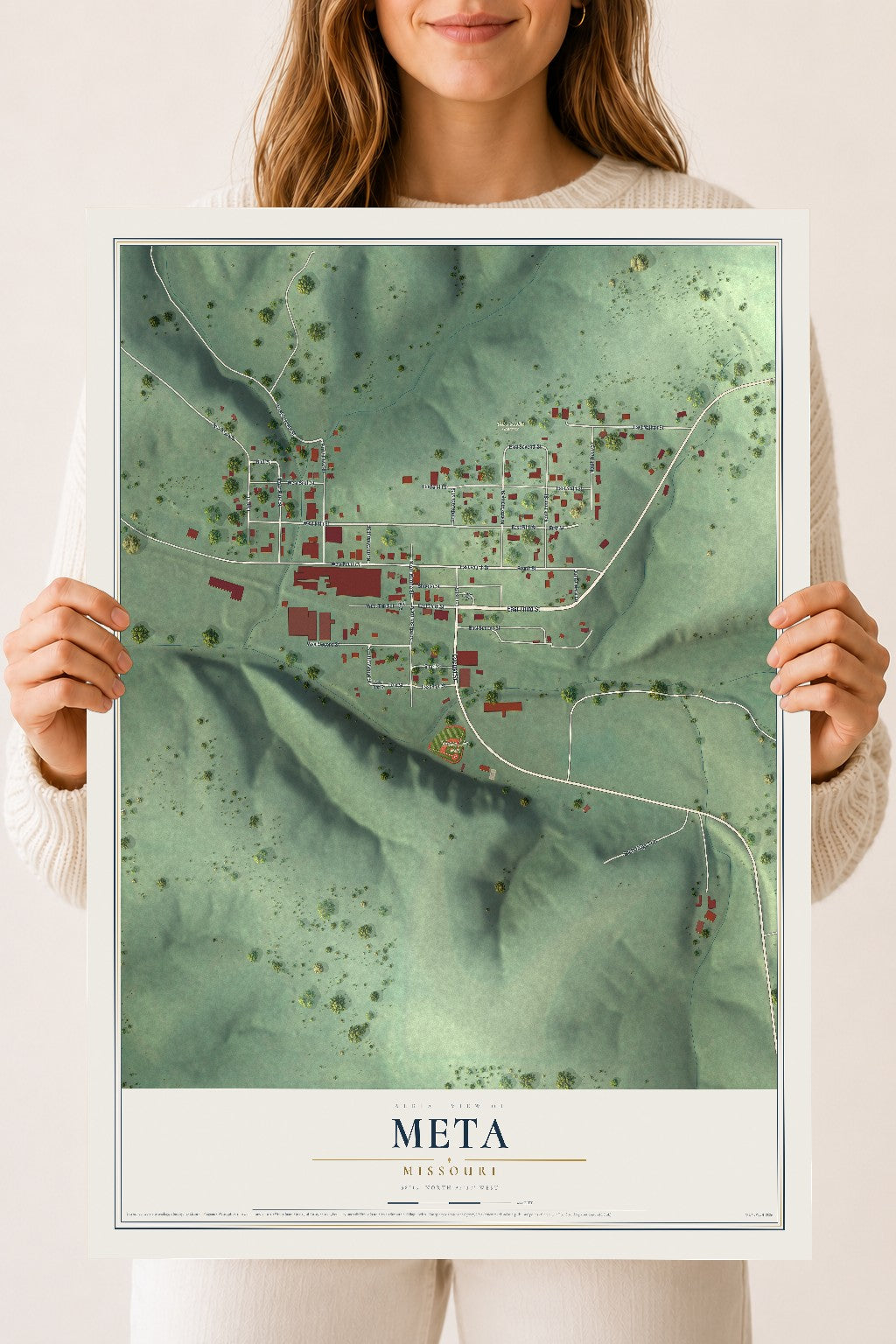 Map of Meta, Missouri, 18 x 24 inch unframed archival matte print