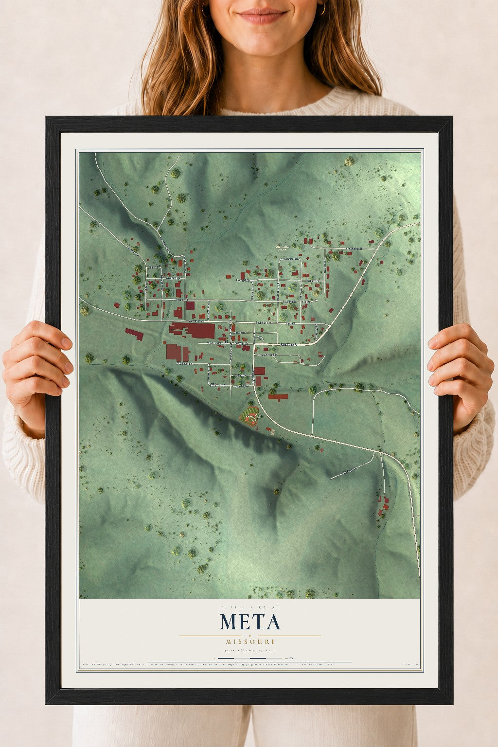 Map of Meta, Missouri, 18 x 24 inch print in a black wood frame