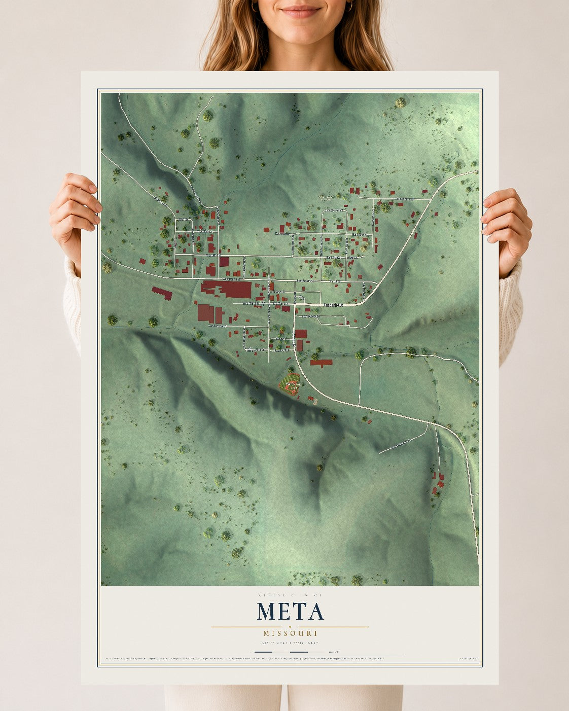 Map of Meta, Missouri, 24 x 36 inch unframed archival matte print
