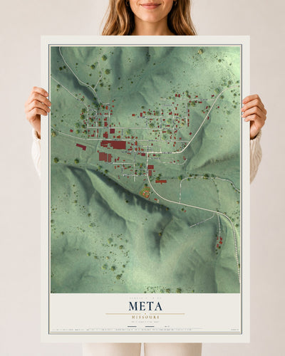 Map of Meta, Missouri, 24 x 36 inch unframed archival matte print
