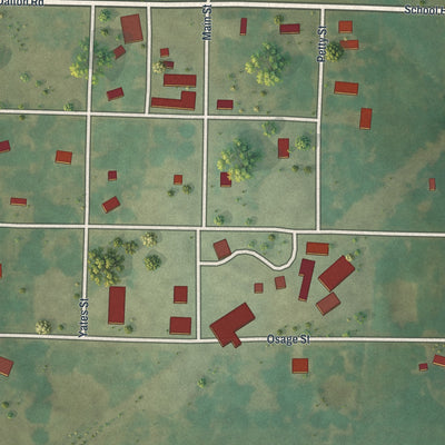 Close-up of the map of Metz, Missouri print showing street and building detail