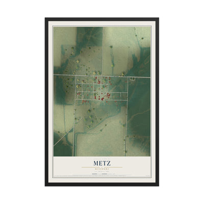 Map of Metz, Missouri, 12 x 18 inch print in a black wood frame