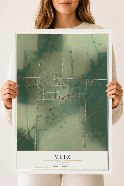 Map of Metz, Missouri, 18 x 24 inch unframed archival matte print