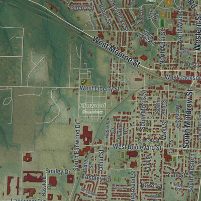 Close-up of the map of Mexico, Missouri print showing street and building detail