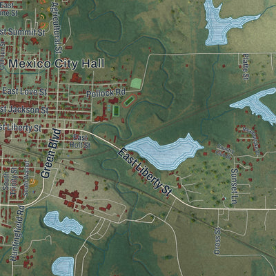 Second close-up of the map of Mexico, Missouri print showing more streets and buildings