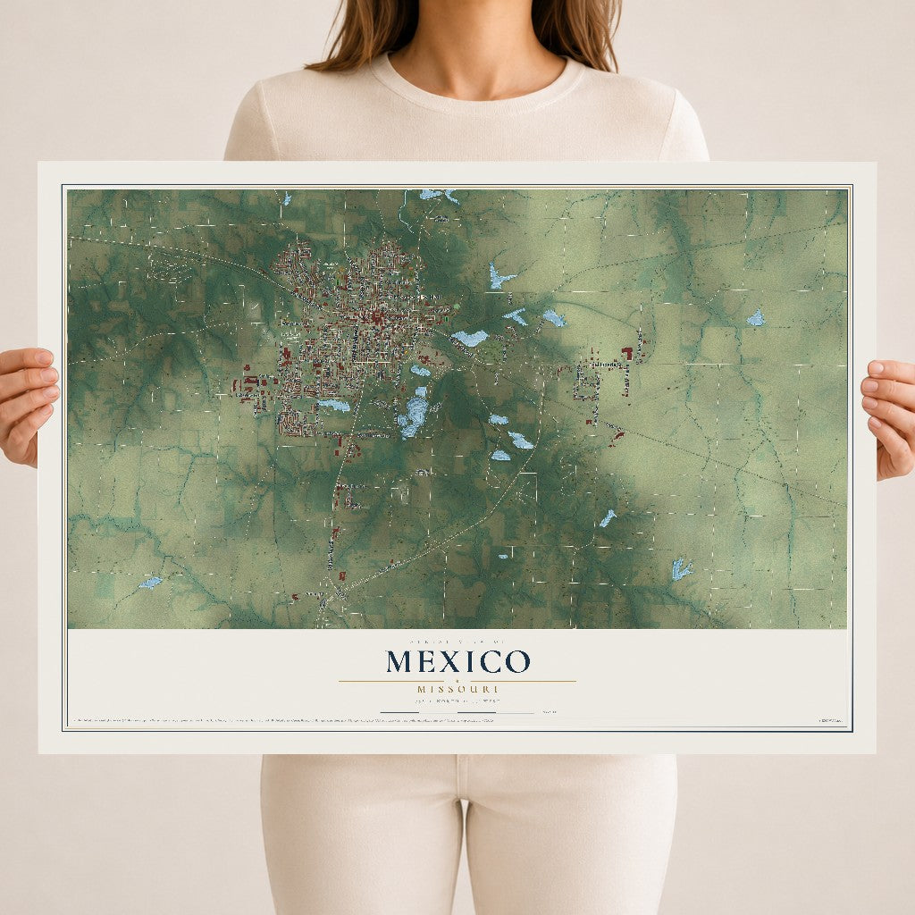 Map of Mexico, Missouri, 18 x 24 inch unframed archival matte print