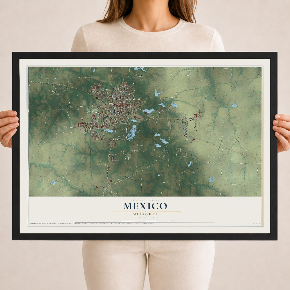 Map of Mexico, Missouri, 18 x 24 inch print in a black wood frame