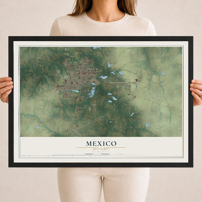 Map of Mexico, Missouri, 18 x 24 inch print in a black wood frame