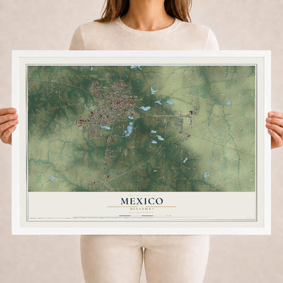 Map of Mexico, Missouri, 18 x 24 inch print in a white wood frame