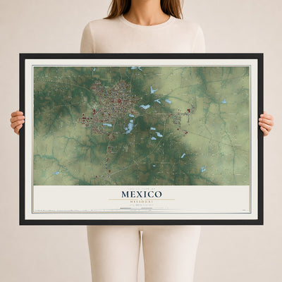 Map of Mexico, Missouri, 24 x 36 inch print in a black wood frame