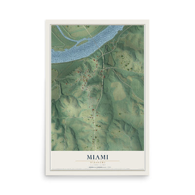 Map of Miami, Missouri, 12 x 18 inch unframed archival matte print