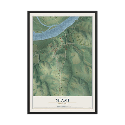 Map of Miami, Missouri, 12 x 18 inch print in a black wood frame