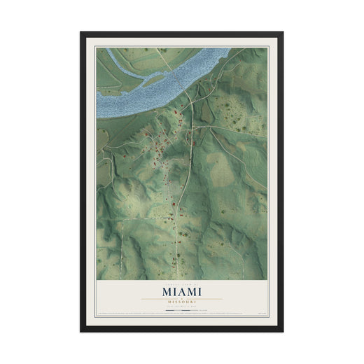 Map of Miami, Missouri, 12 x 18 inch print in a black wood frame