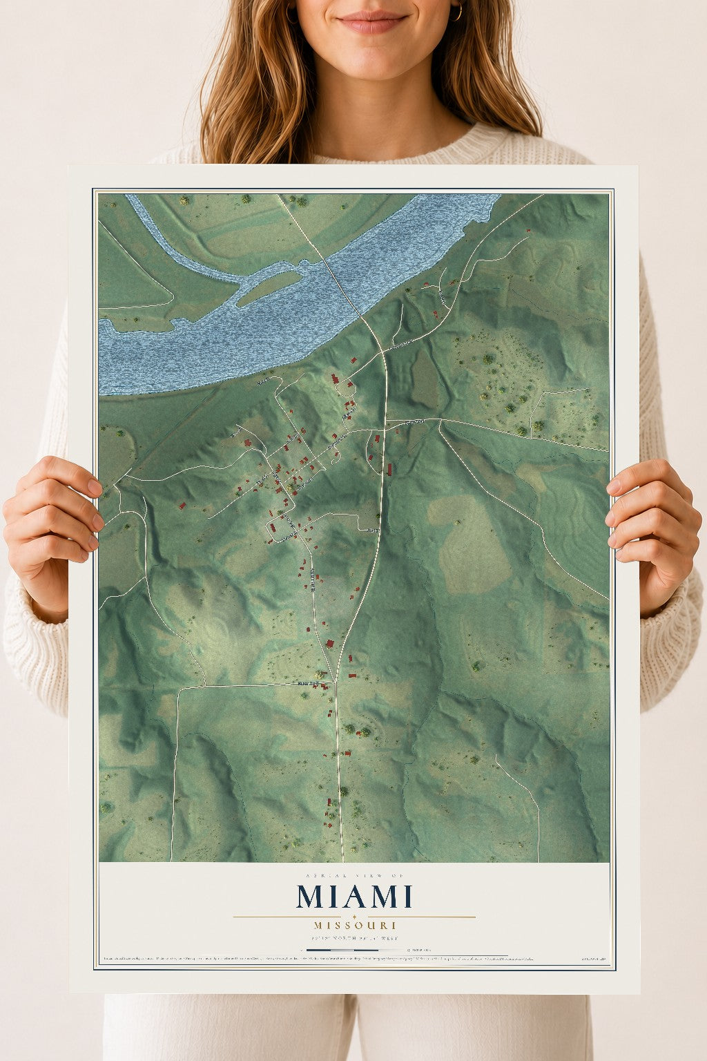 Map of Miami, Missouri, 18 x 24 inch unframed archival matte print