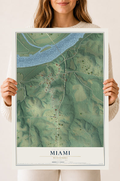 Map of Miami, Missouri, 18 x 24 inch unframed archival matte print