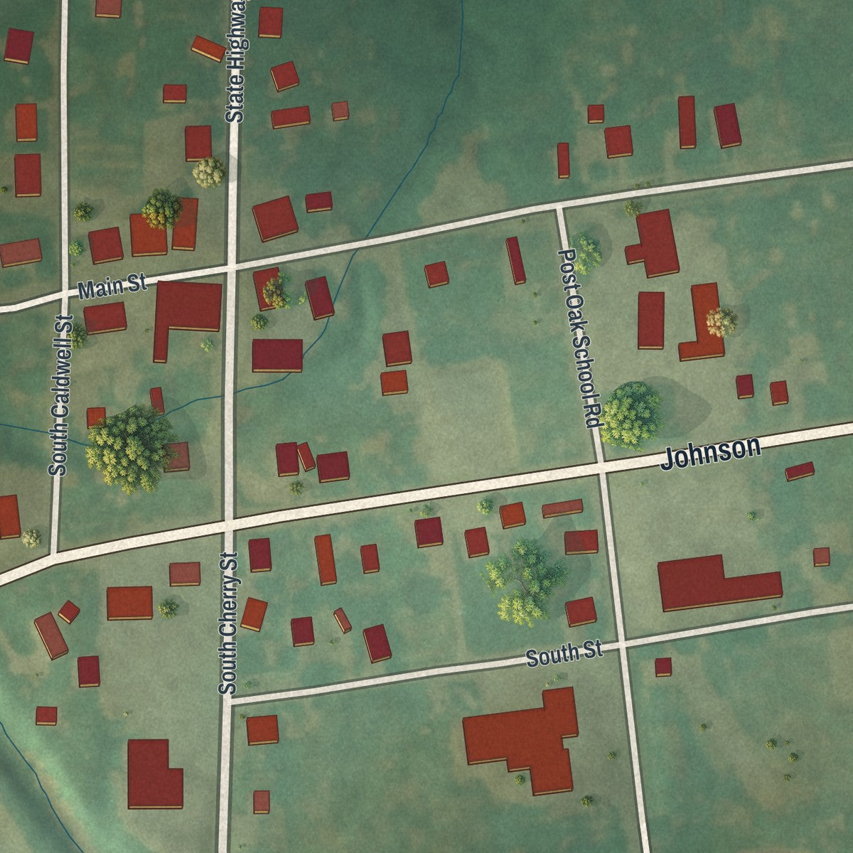 Close-up of the map of Middletown, Missouri print showing street and building detail