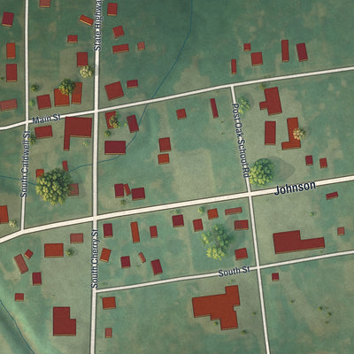 Close-up of the map of Middletown, Missouri print showing street and building detail