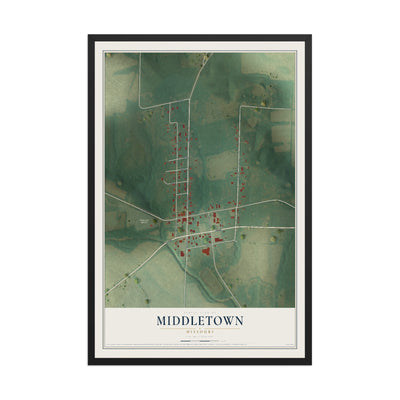 Map of Middletown, Missouri, 12 x 18 inch print in a black wood frame