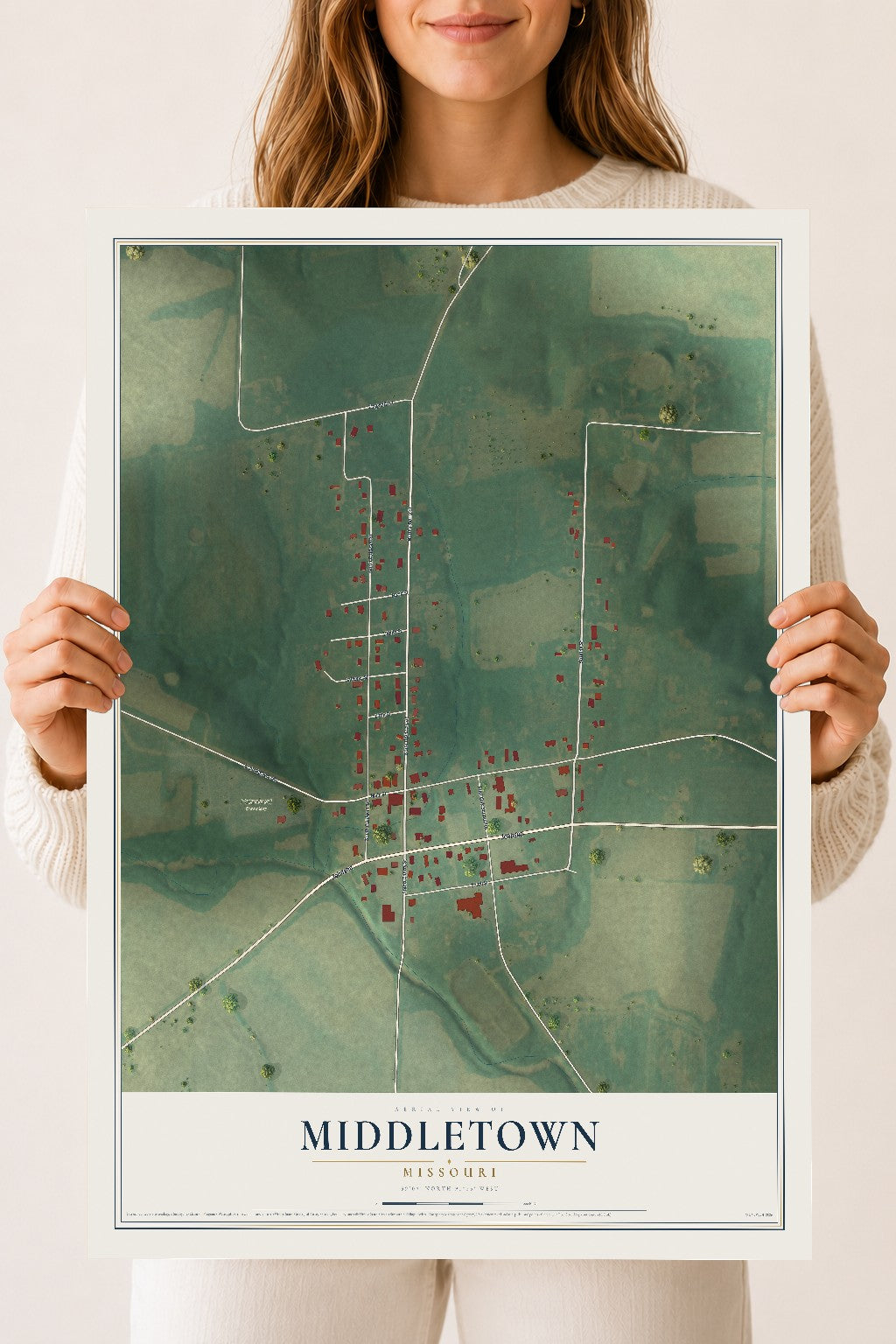Map of Middletown, Missouri, 18 x 24 inch unframed archival matte print