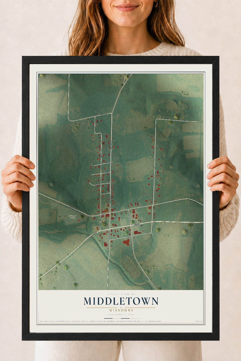 Map of Middletown, Missouri, 18 x 24 inch print in a black wood frame