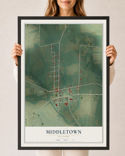 Map of Middletown, Missouri, 24 x 36 inch print in a black wood frame