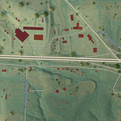 Close-up of the map of Midway, Missouri print showing street and building detail