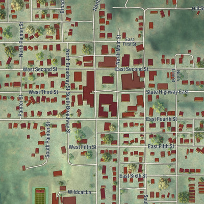 Close-up of the map of Milan, Missouri print showing street and building detail