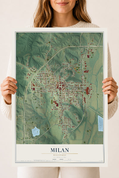 Map of Milan, Missouri, 18 x 24 inch unframed archival matte print