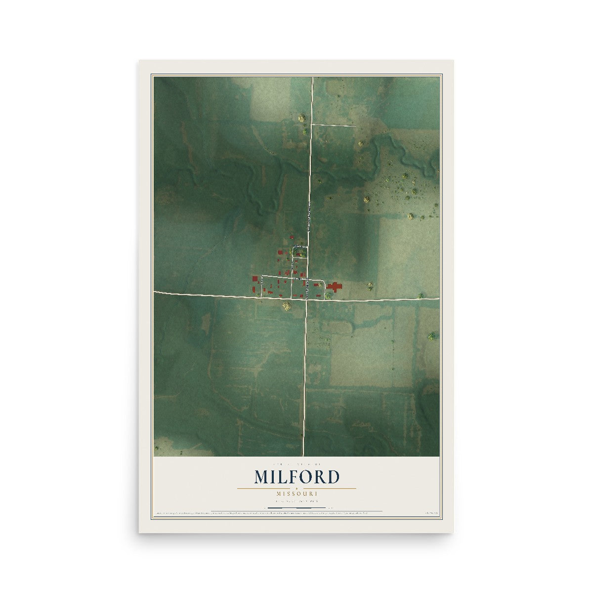 Map of Milford, Missouri, 12 x 18 inch unframed archival matte print