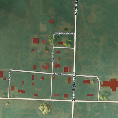 Close-up of the map of Milford, Missouri print showing street and building detail