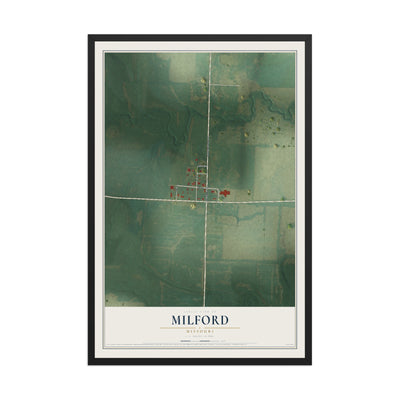 Map of Milford, Missouri, 12 x 18 inch print in a black wood frame