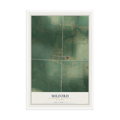 Map of Milford, Missouri, 12 x 18 inch print in a white wood frame