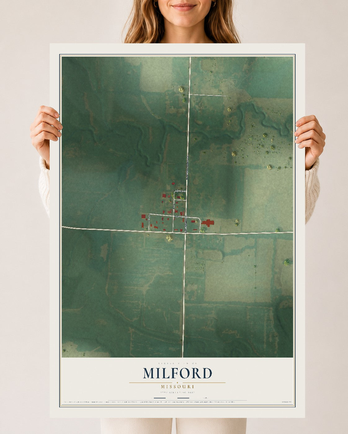Map of Milford, Missouri, 24 x 36 inch unframed archival matte print