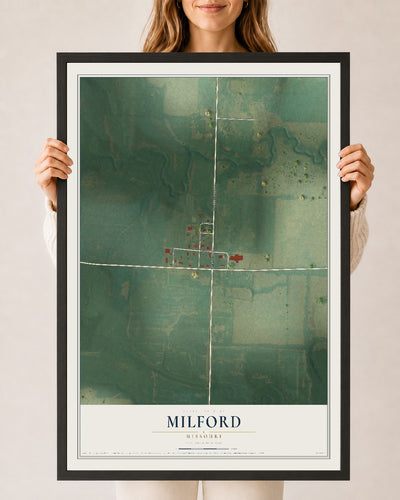 Map of Milford, Missouri, 24 x 36 inch print in a black wood frame