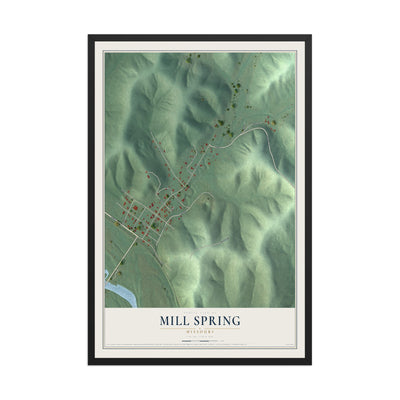 Map of Mill Spring, Missouri, 12 x 18 inch print in a black wood frame