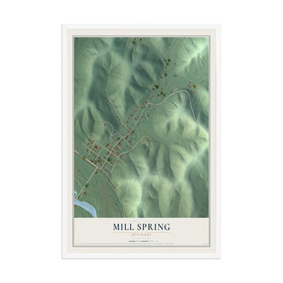 Map of Mill Spring, Missouri, 12 x 18 inch print in a white wood frame