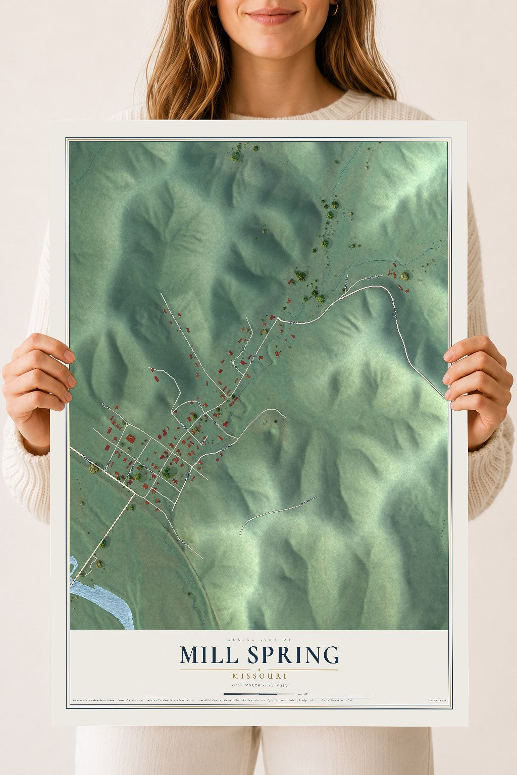 Map of Mill Spring, Missouri, 18 x 24 inch unframed archival matte print