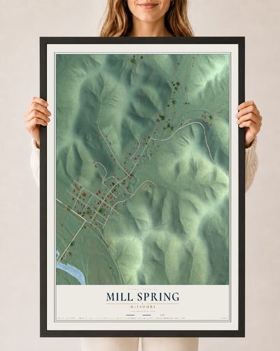 Map of Mill Spring, Missouri, 24 x 36 inch print in a black wood frame
