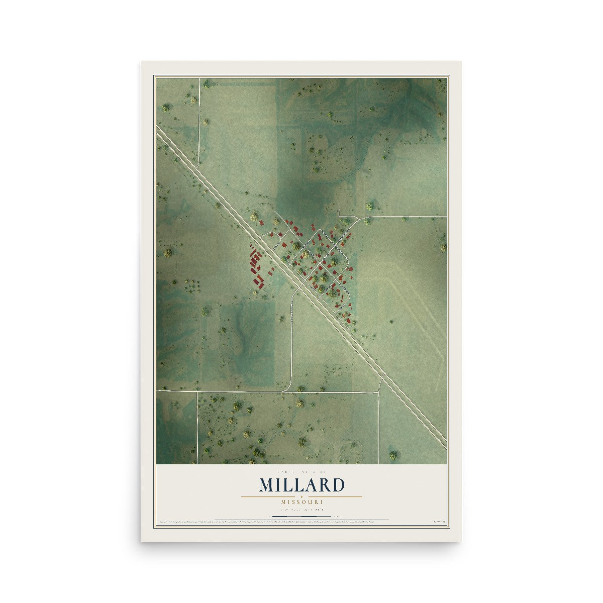 Map of Millard, Missouri, 12 x 18 inch unframed archival matte print