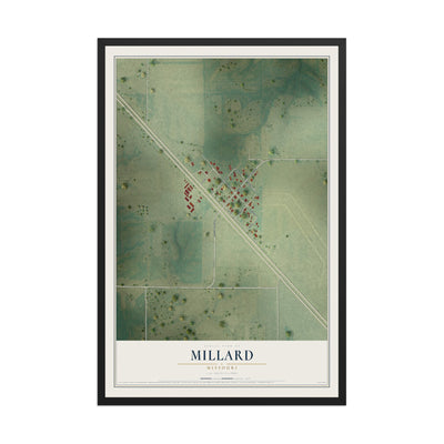 Map of Millard, Missouri, 12 x 18 inch print in a black wood frame