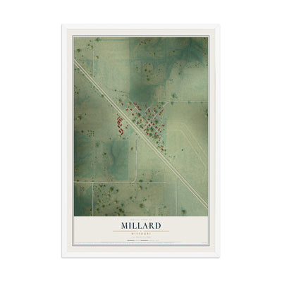 Map of Millard, Missouri, 12 x 18 inch print in a white wood frame