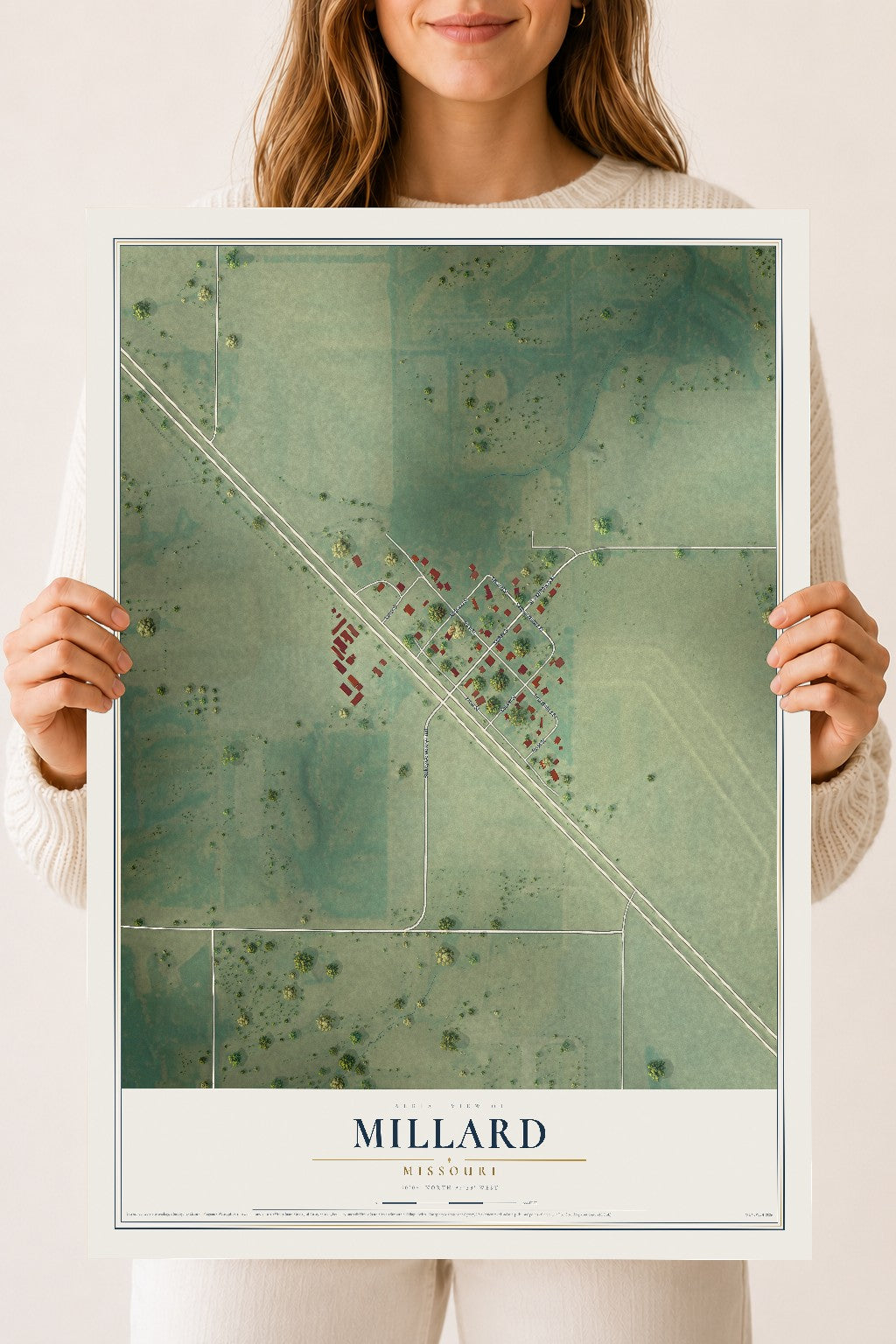 Map of Millard, Missouri, 18 x 24 inch unframed archival matte print
