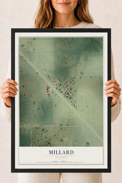 Map of Millard, Missouri, 18 x 24 inch print in a black wood frame