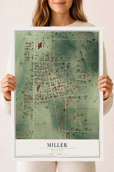 Map of Miller, Missouri, 18 x 24 inch unframed archival matte print