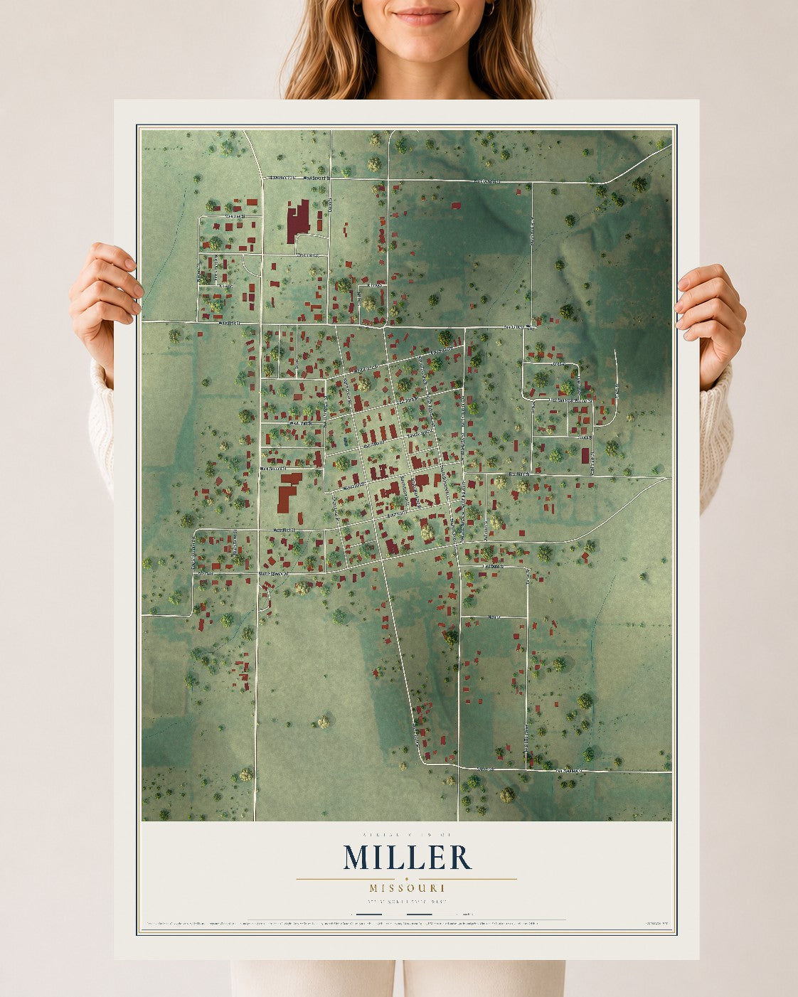 Map of Miller, Missouri, 24 x 36 inch unframed archival matte print