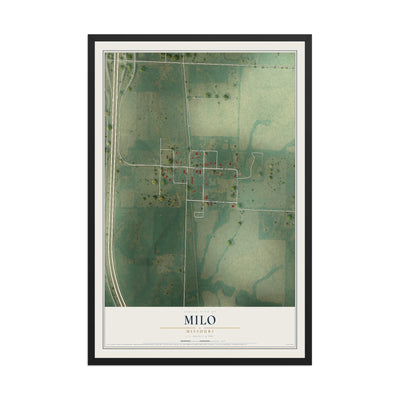 Map of Milo, Missouri, 12 x 18 inch print in a black wood frame
