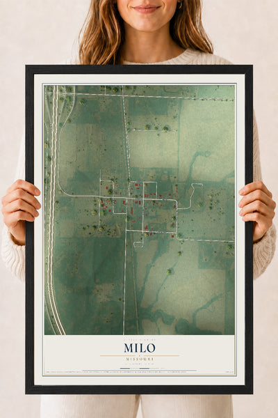 Map of Milo, Missouri, 18 x 24 inch print in a black wood frame