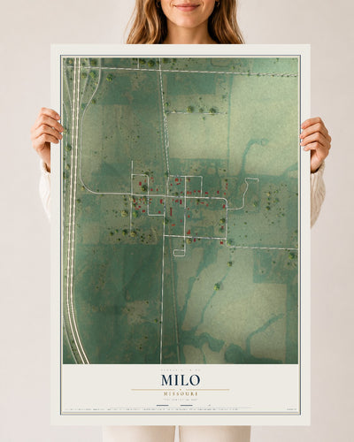 Map of Milo, Missouri, 24 x 36 inch unframed archival matte print