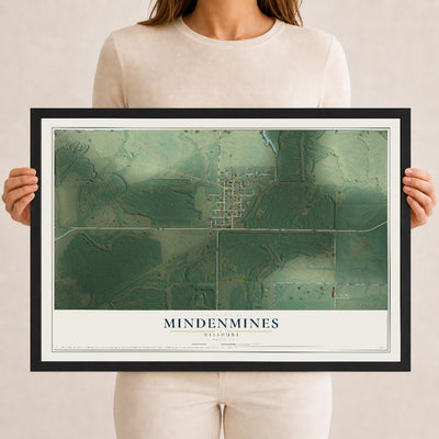 Map of Mindenmines, Missouri, 12 x 18 inch print in a black wood frame