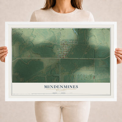 Map of Mindenmines, Missouri, 18 x 24 inch print in a white wood frame